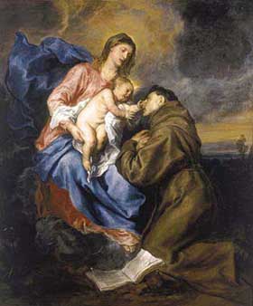 Santo Antônio contemplando Nossa Senhora e o Menino Jesus.