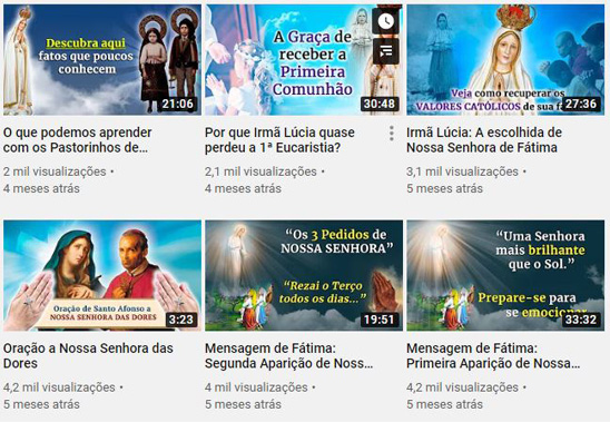 Canal Devotos de Fátima no Youtube