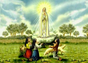 Nossa Senhora de Fátima aparecendo aos três pastorinhos