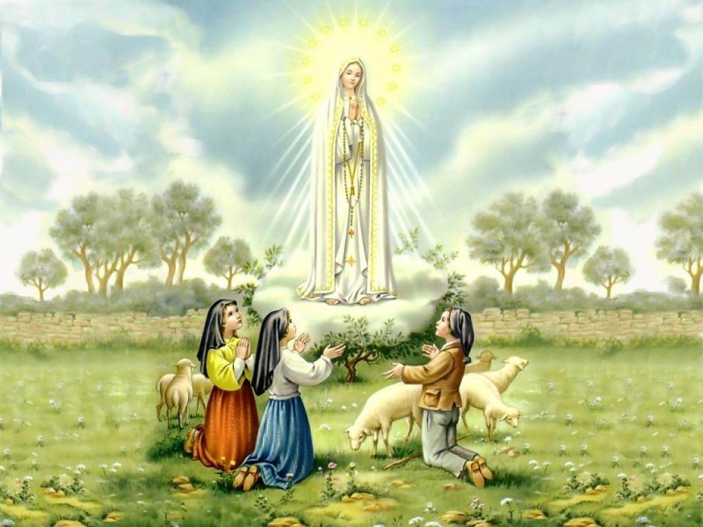 Representação da aparição de Nossa Senhora de Fátima aos três pastorinhos